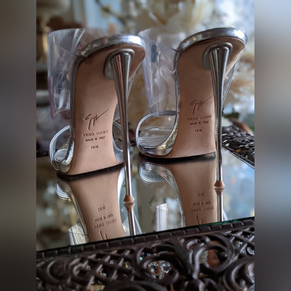 Giuseppe Zanotti 36.5 clear silver sandals slides heels pin stiletto - Picture 4 of 12